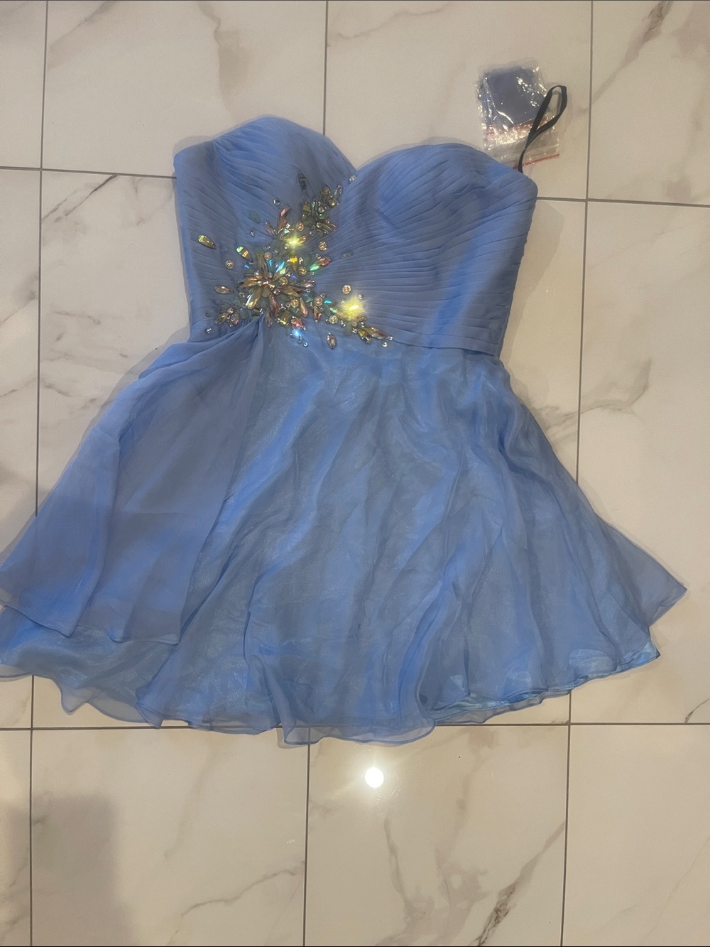 Alyce Paris Strapless Light Blue Chiffon homecoming Dress with size 4